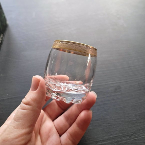 Vintage Pasabahce Gold Rimmed Roly Poly Low Ball Liquor Glasses Set Of 5 - Picture 13 of 13